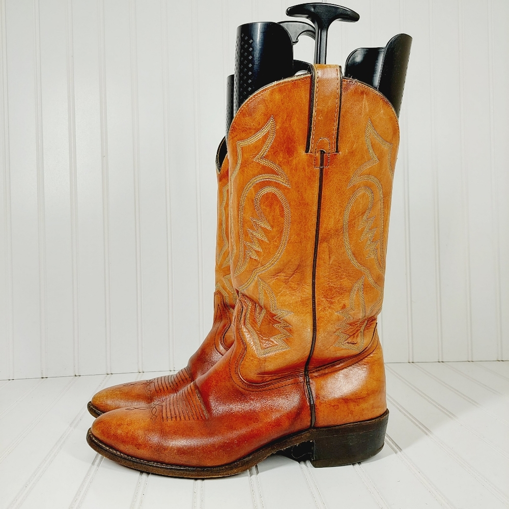 Texas All American Made Brown Leather Embroidered Western Style Boots A310